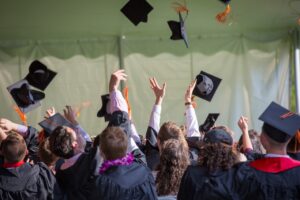 Graduates throwing cap in the air